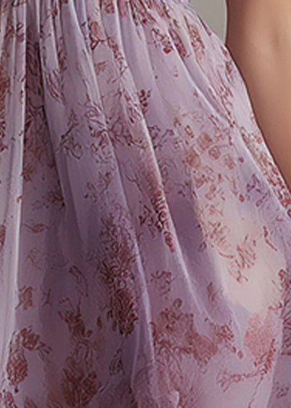 Fitted Purple V Neck Wrinkled Chiffon Mid Dress Summer