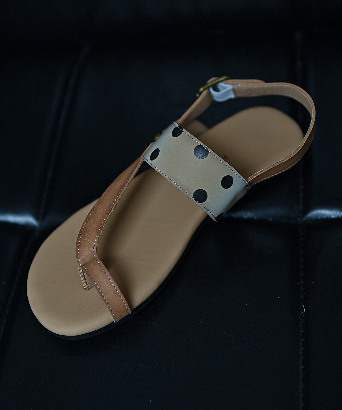 Fitted Splicing Sandals Khaki Cowhide Leather Thong Sandals