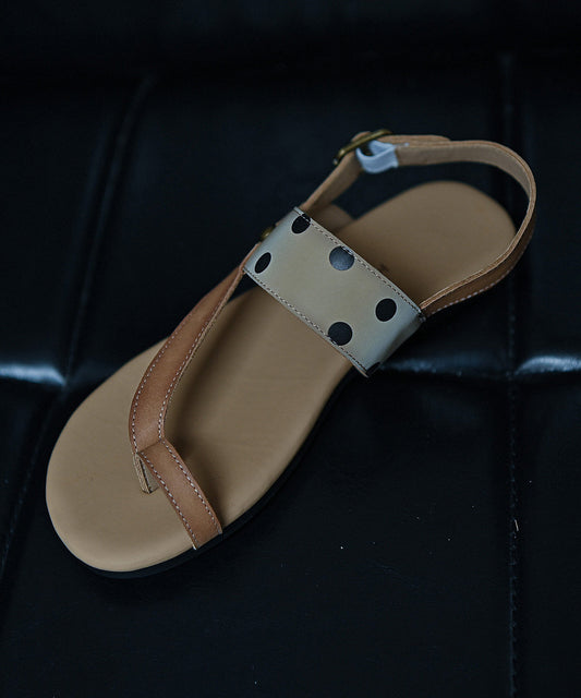 Fitted Splicing Sandals Khaki Cowhide Leather Thong Sandals