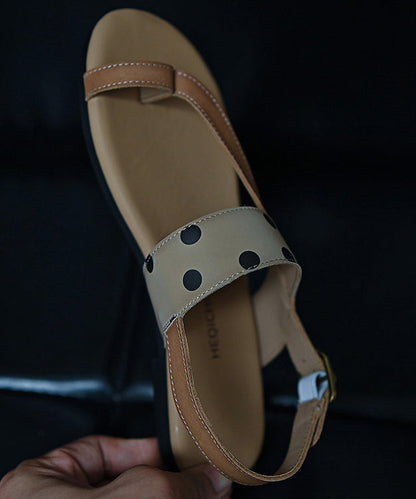Fitted Splicing Sandals Khaki Cowhide Leather Thong Sandals