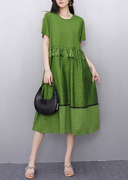Fitted Tea Green Ruffled Patchwork Dresses Summer