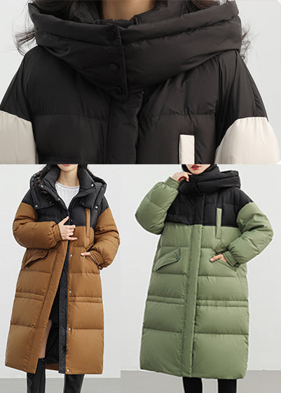 Fitted White Hooded Patchwork Duck Down Puffer Jacket Winter