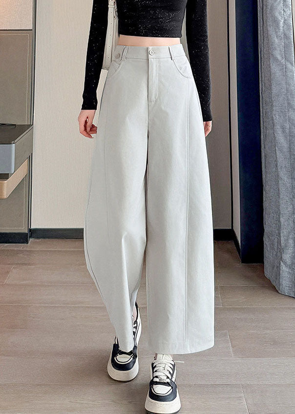 Fitted White Oversized Cotton Harem Pants Fall
