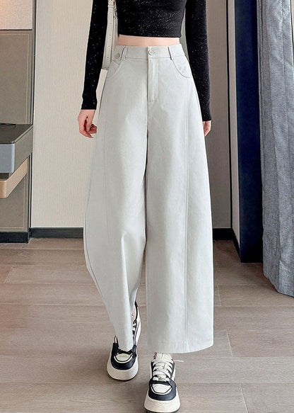 Fitted White Oversized Cotton Harem Pants Fall