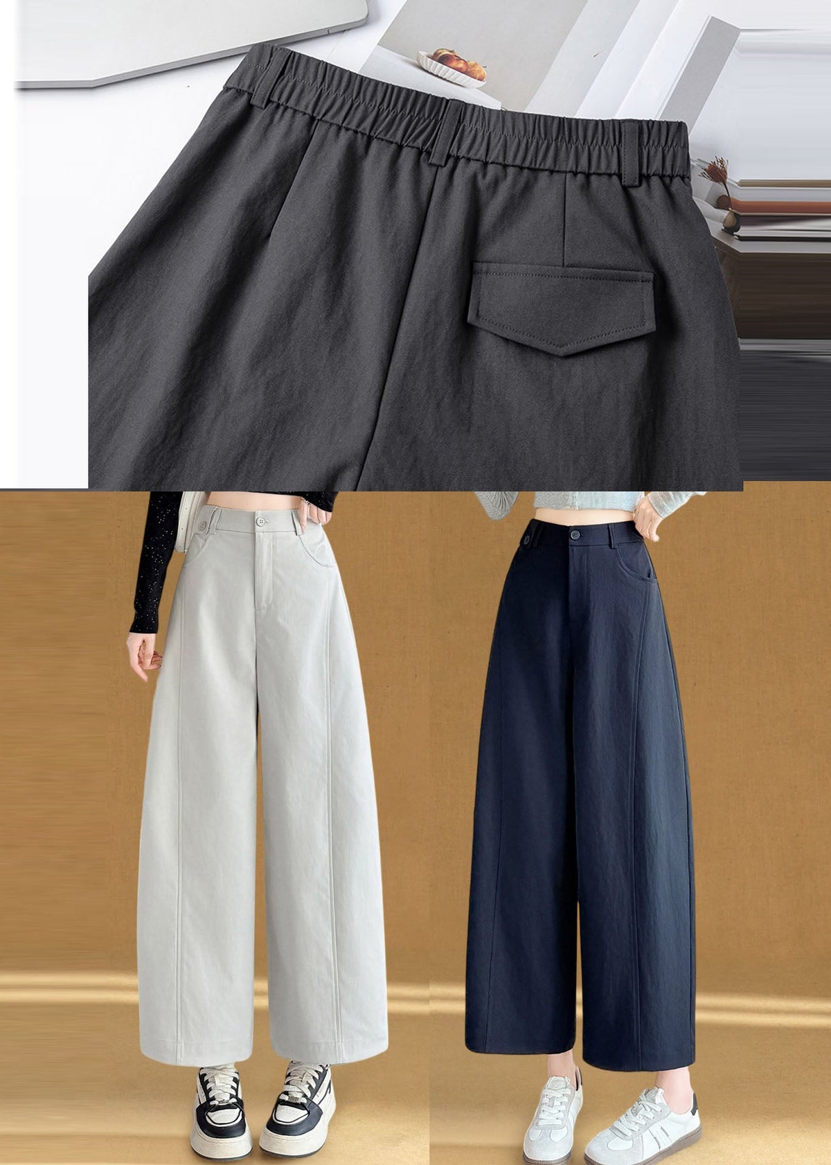 Fitted White Oversized Cotton Harem Pants Fall