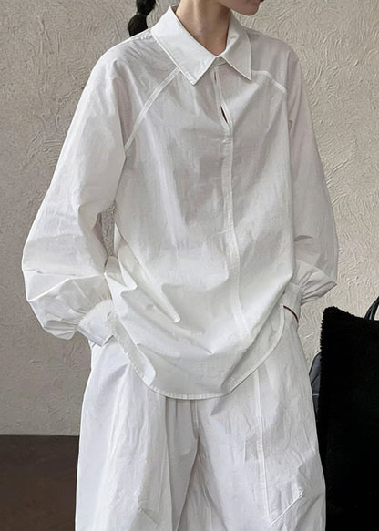 Fitted White Oversized Cotton Shirt Tops Spring