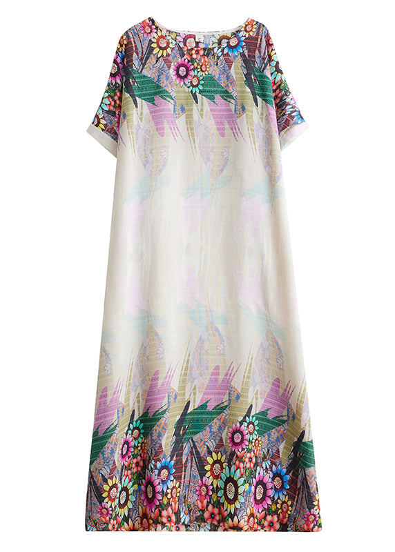 Fitted White Oversized Print Cotton Sundress Batwing Sleeve