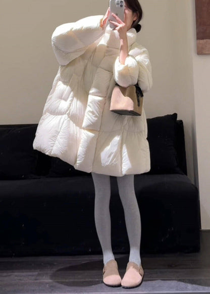 Fitted White Oversized Thcik Duck Down Puffer Coat Winter