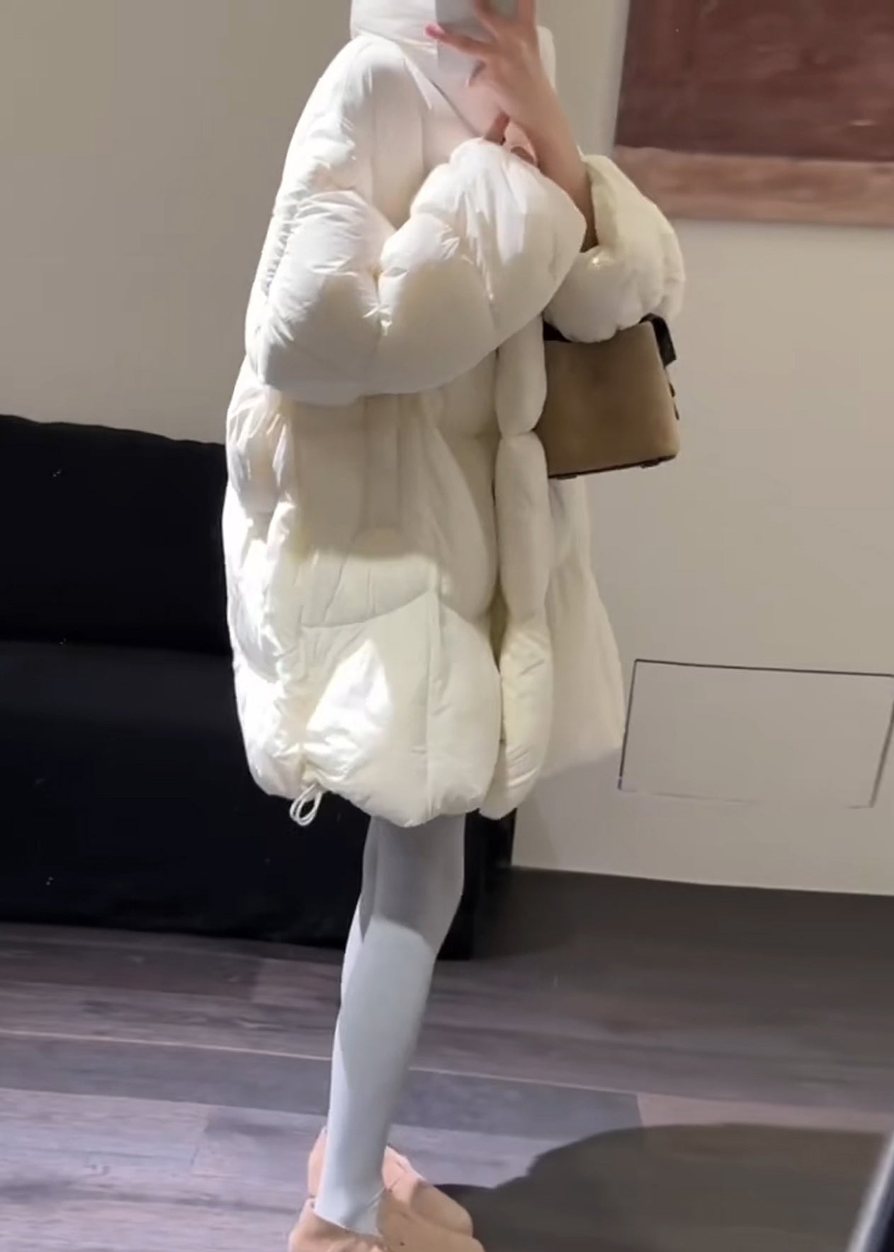 Fitted White Oversized Thcik Duck Down Puffer Coat Winter