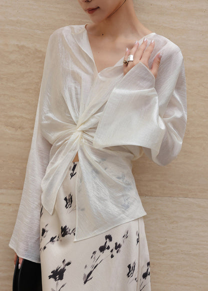 Fitted White Oversized Wrinkled Chiffon Shirt Summer