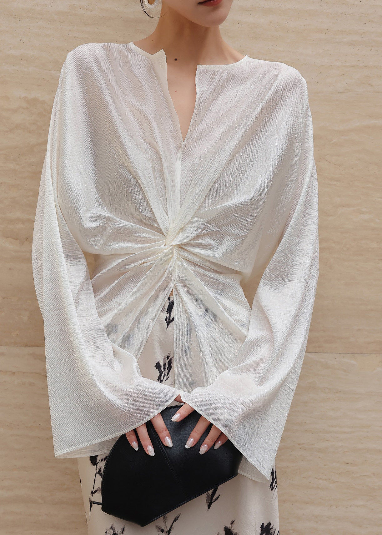 Fitted White Oversized Wrinkled Chiffon Shirt Summer