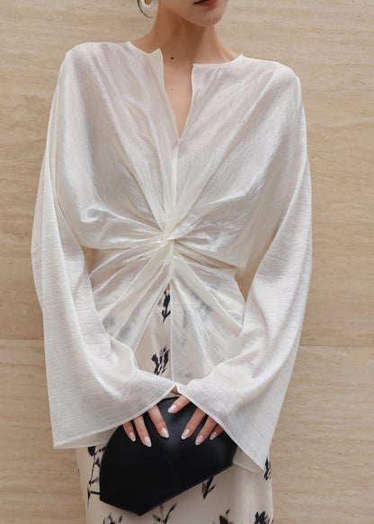 Fitted White Oversized Wrinkled Chiffon Shirt Summer