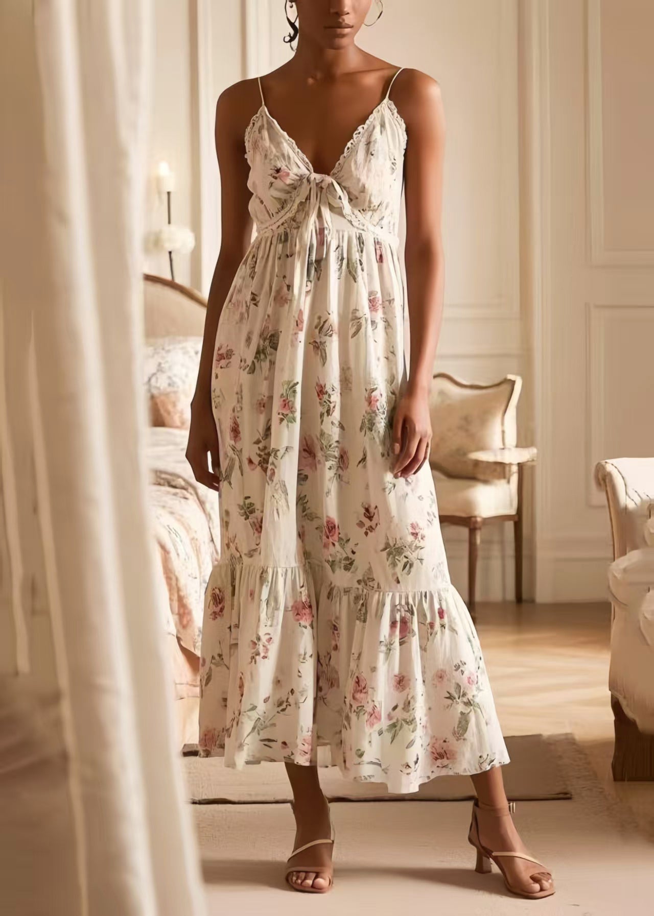 Fitted White Print Cotton Cami Dresses Summer