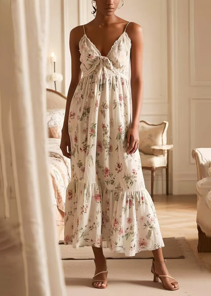 Fitted White Print Cotton Cami Dresses Summer