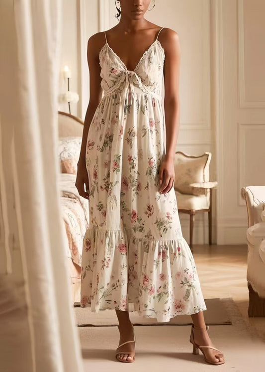 Fitted White Print Cotton Cami Dresses Summer