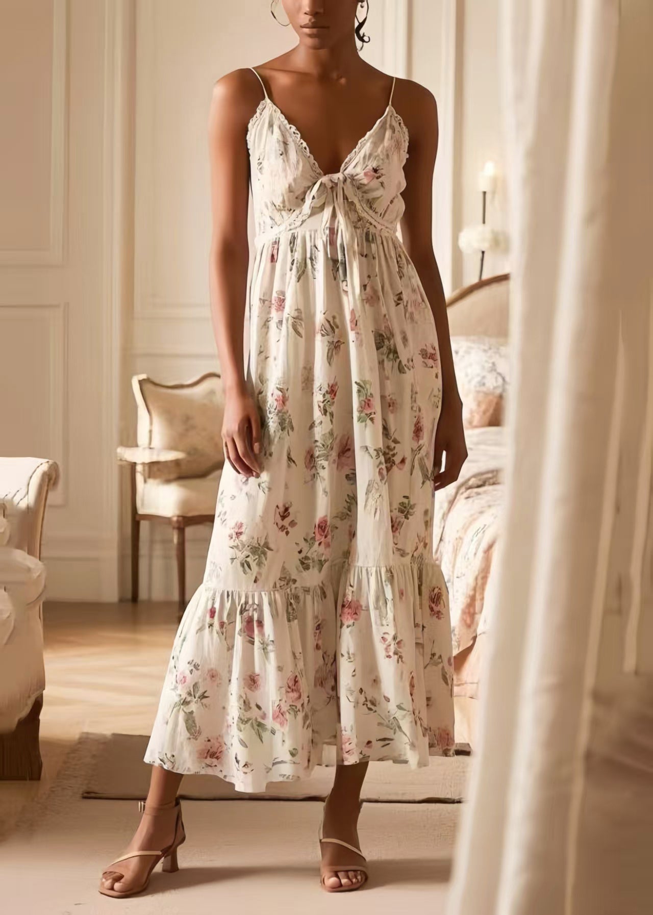 Fitted White Print Cotton Cami Dresses Summer