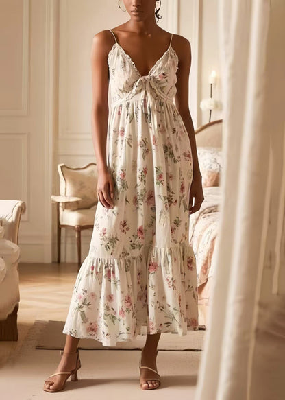 Fitted White Print Cotton Cami Dresses Summer