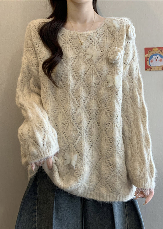 Floral Apricot Butterfly Hollow Out Cozy Knit Sweater