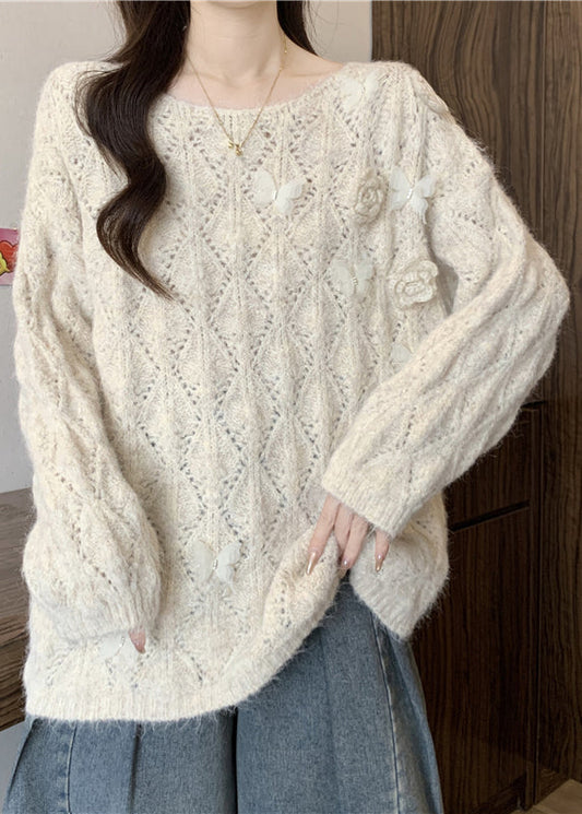 Floral Apricot Butterfly Hollow Out Cozy Knit Sweater