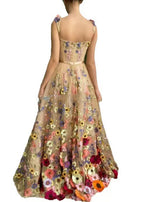 Floral Black Embroidered Lace Up Tulle Dress Sleeveless