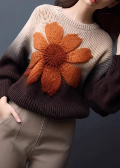 Floral Gradient Color Cozy Knit Pullover Sweaters Spring
