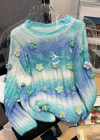 Floral Orange Gradient Color Hollow Out Knit Sweaters Spring