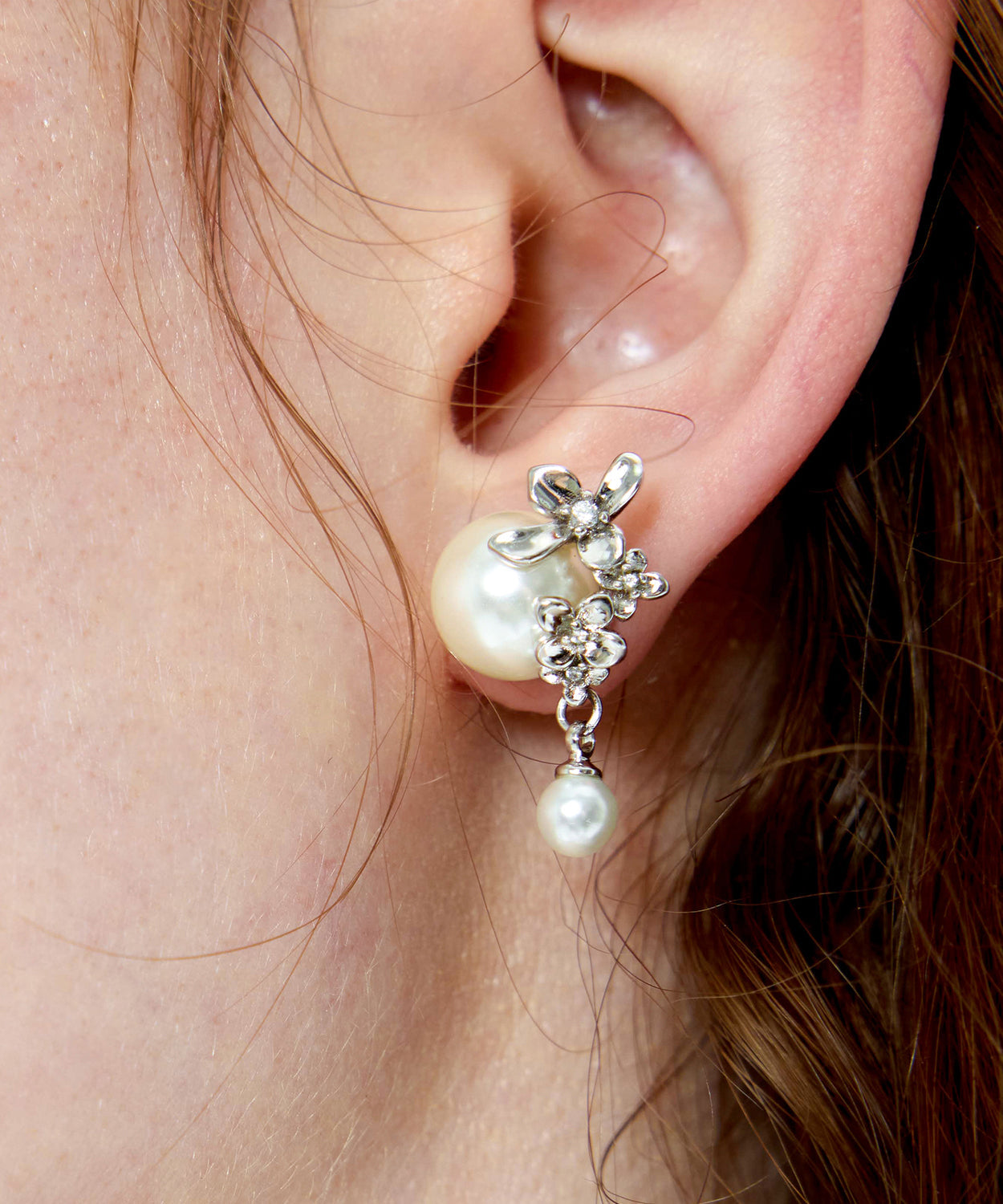 Floral Pearl Original Design Silver Stud Earrings