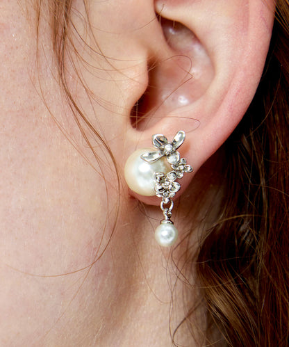 Floral Pearl Original Design Silver Stud Earrings