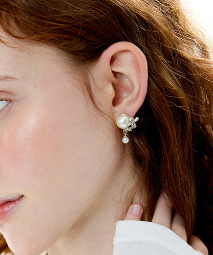 Floral Pearl Original Design Silver Stud Earrings