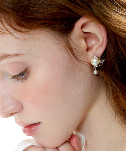 Floral Pearl Original Design Silver Stud Earrings