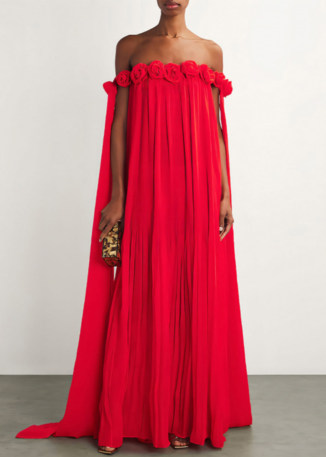 Floral Red Slash Neck Wrinkled Cotton Maxi Dresses Summer