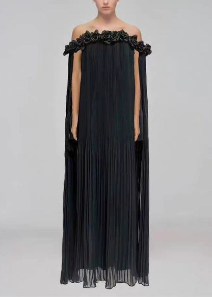 Floral Red Slash Neck Wrinkled Cotton Maxi Dresses Summer