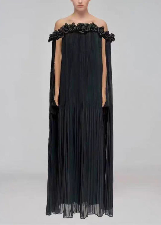 Floral Red Slash Neck Wrinkled Cotton Maxi Dresses Summer