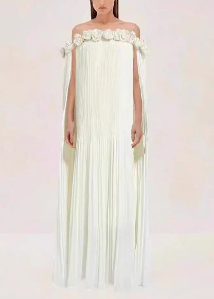 Floral Red Slash Neck Wrinkled Cotton Maxi Dresses Summer