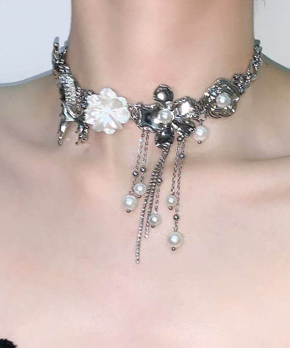 Floral Silk Tassel Pearl Alloy Choker