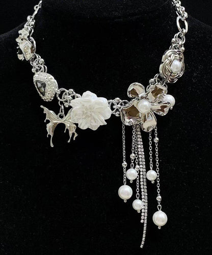 Floral Silk Tassel Pearl Alloy Choker