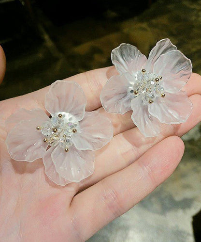 Floral White Crystal Petal Exaggeration Alloy Stud Earrings