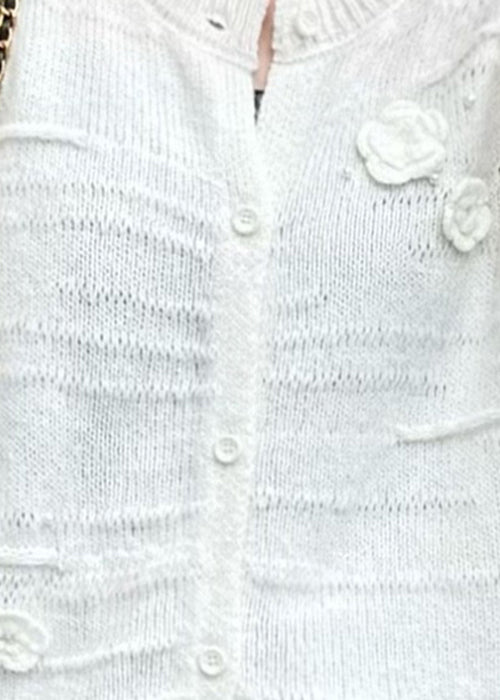 Floral White O Neck Button Cozy Knit Coats Fall