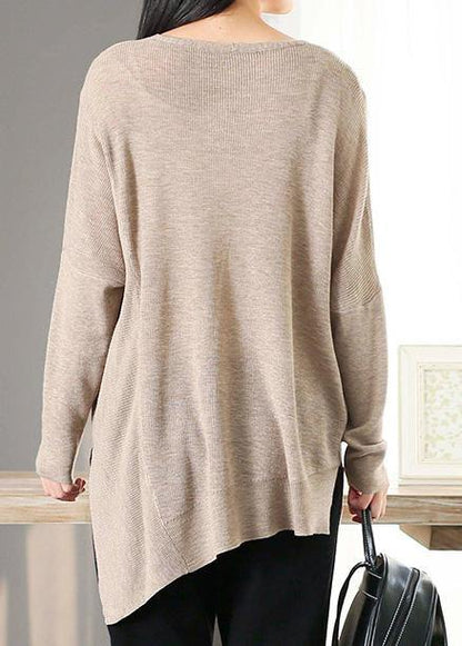 For Spring Nude Clothes V Neck Asymmetric Knit Tops - SooLinen