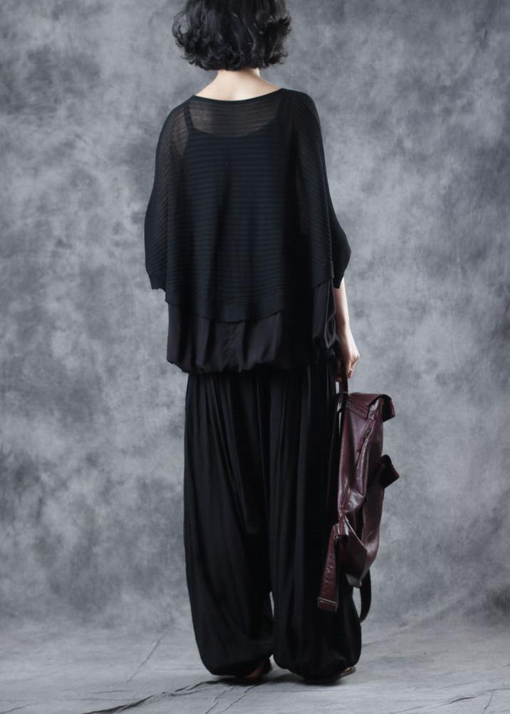 For Spring black knitted clothes casual o neck knitted blouse Batwing Sleeve - SooLinen