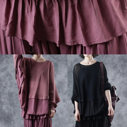 For Spring black knitted clothes casual o neck knitted blouse Batwing Sleeve - SooLinen