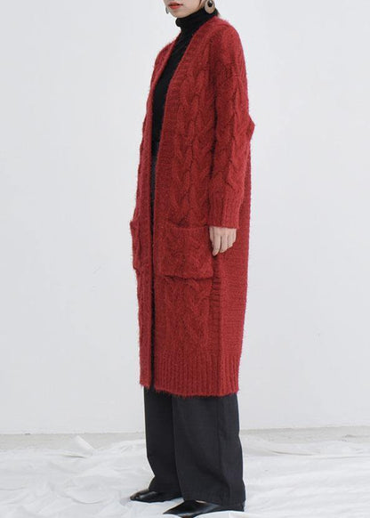 For Spring burgundy oversize fall pockets knit sweat tops - SooLinen