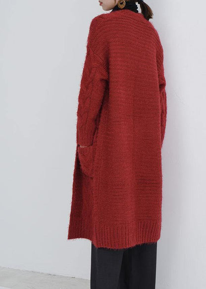For Spring burgundy oversize fall pockets knit sweat tops - SooLinen