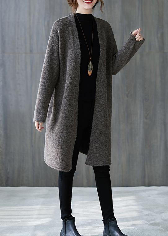For Spring gray knitted outwear oversized fall v neck sweaters - SooLinen