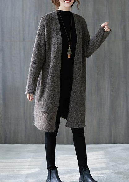 For Spring gray knitted outwear oversized fall v neck sweaters - SooLinen