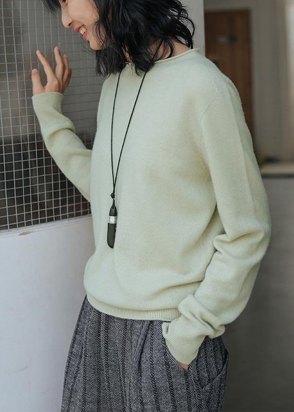 For Spring light green top o neck long sleeve knitted blouse - SooLinen