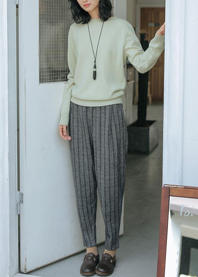 For Spring light green top o neck long sleeve knitted blouse - SooLinen