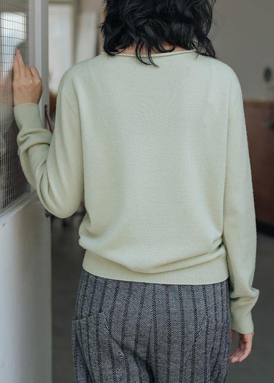 For Spring light green top o neck long sleeve knitted blouse - SooLinen