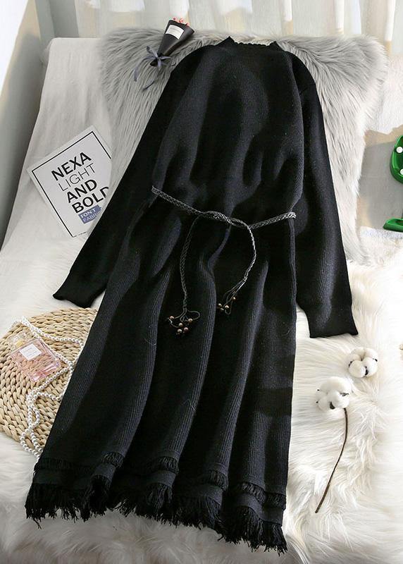 For Spring tassel Sweater weather fashion beige Hipster knitted dress - SooLinen