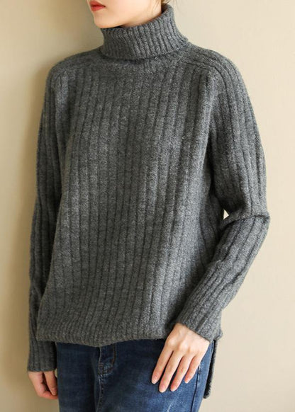 For Spring wild gray knitwear oversize high neck knit blouse - SooLinen
